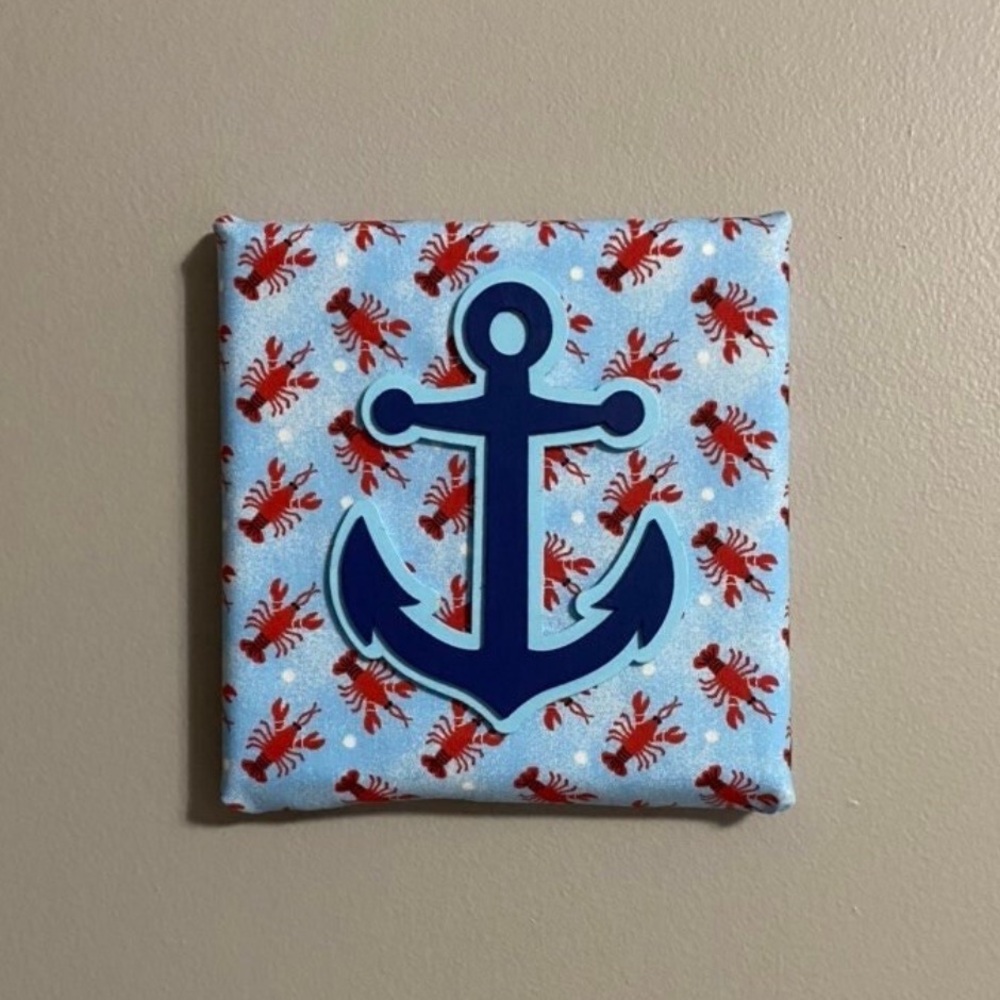 Handmade Lobster and Anchor Fabric Canvas | Lake | Ocean | Decor | Gift | Summer